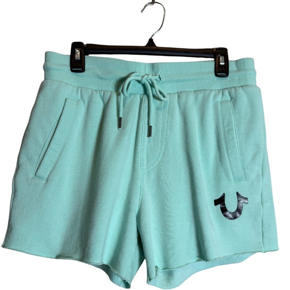 True Religion Cut Off Sweat Shorts Men's Small Blue Active Athleisure Sporty